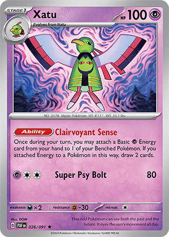 026/091 Xatu / Stage 1 / Rare/Holo (Paldean Fates) English card