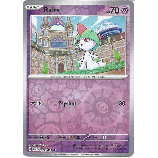 027/091 Ralts (Reverse Holo) / Basic / Common (Paldean Fates) English card