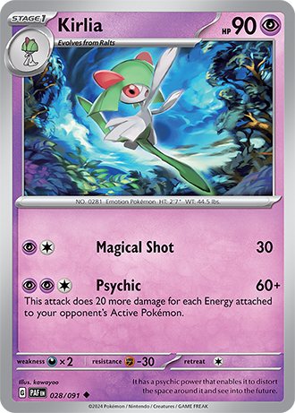 028/091 Kirlia / Stage 1 / Uncommon (Paldean Fates) English card