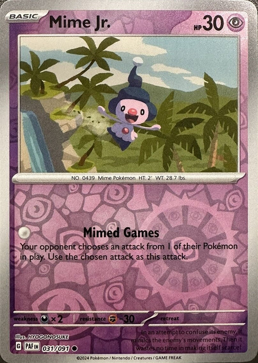 031/091 Mime Jr. (Reverse Holo) / Basic / Common (Paldean Fates) English card