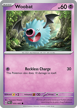 032/091 Woobat / Basic / Common (Paldean Fates) English card