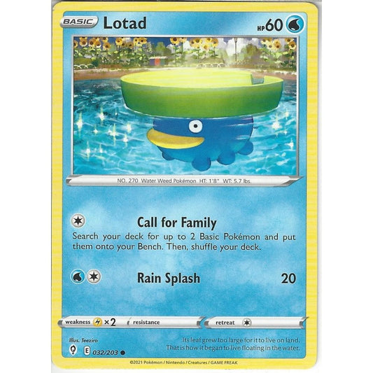 032/203 Lotad / Basic / Common (Evolving skies) English card