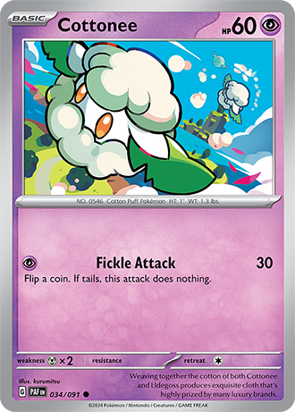 034/091 Cottonee / Basic / Common (Paldean Fates) English card