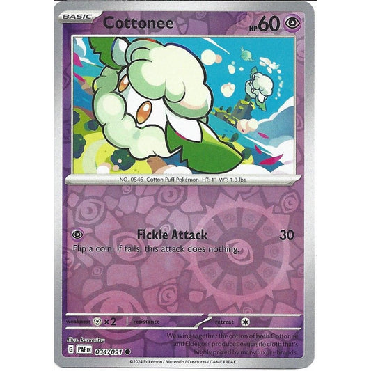 034/091 Cottonee (Reverse Holo) / Basic / Common (Paldean Fates) English card