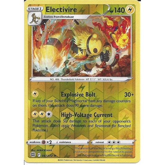 047/172 Electivire (Reverse Holo) / Stage 1 / Rare (Brilliant Stars) English card