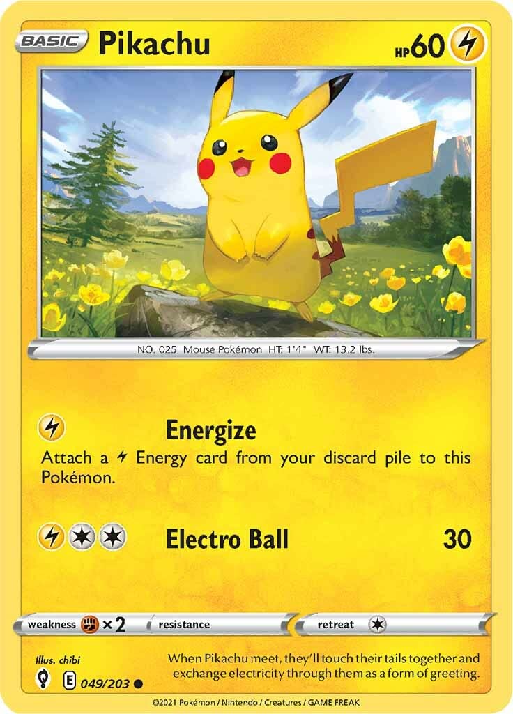 049/203 Pikachu / Basic / Common (Evolving Skies) English card