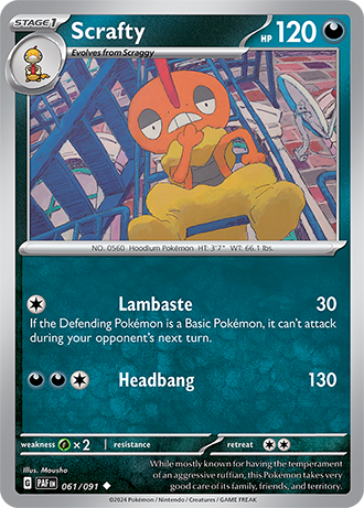 061/091 Scrafty / Stage 1 / Uncommon (Paldean Fates) English card