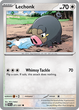 071/091 Lechonk / Basic / Common (Paldean Fates) English card