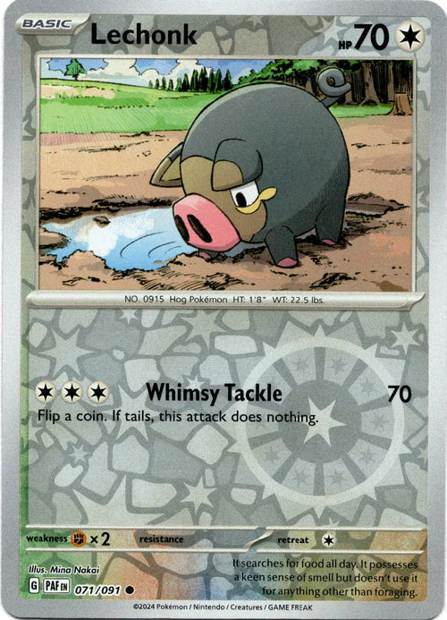 071/091 Lechonk (Reverse Holo) / Basic / Common (Paldean Fates) English card