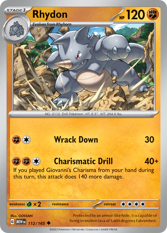 112/165 Rhydon / Stage 1 / Uncommon (Pokémon 151) English card