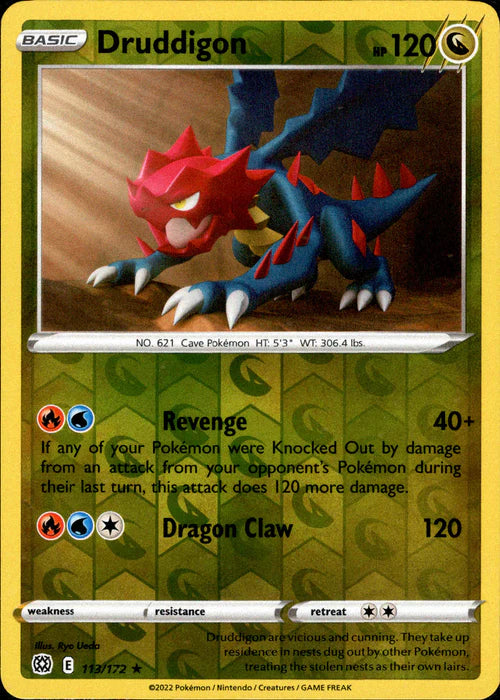 113/172 Druddigon (Reverse Holo) / Basic / Rare (Brilliant Stars) English card