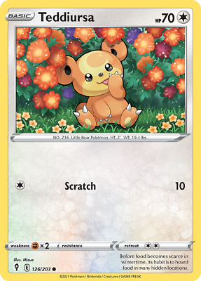 126/203 Teddiursa / Basic / Common (Evolving Skies) English card