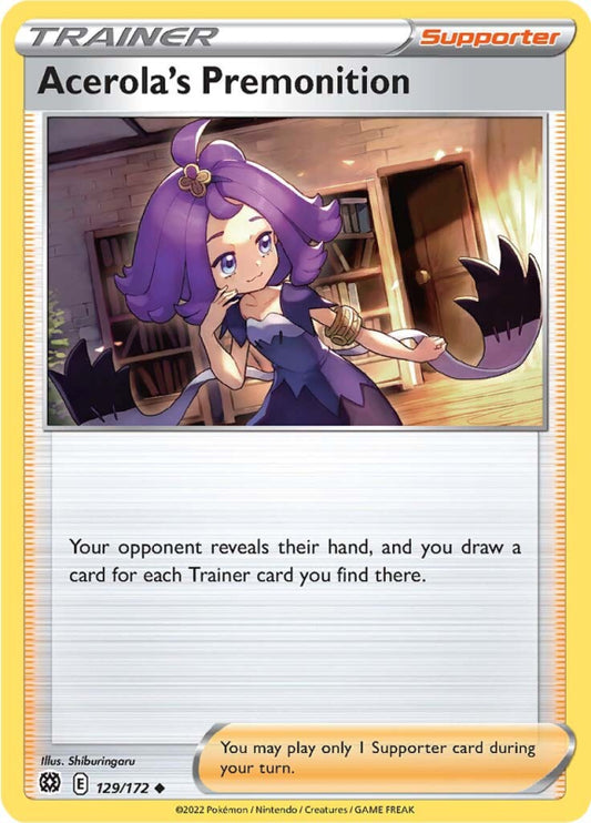 129/172 Acerola's Premonition / Supporter / Uncommon (Brilliant Stars) English card