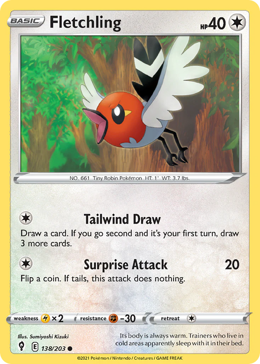 138/203 Fletchling / Basic / Common (Evolving Skies) English card