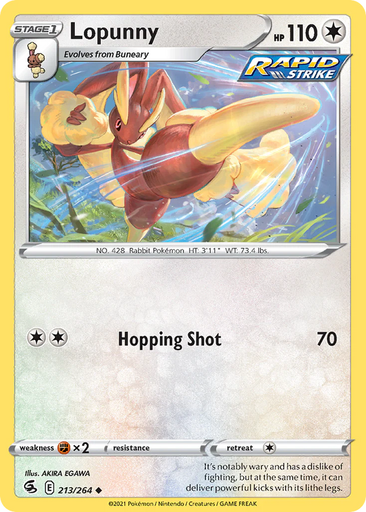 213/264 Lopunny / Stage 1 / Uncommon (Fusion Strike) English card